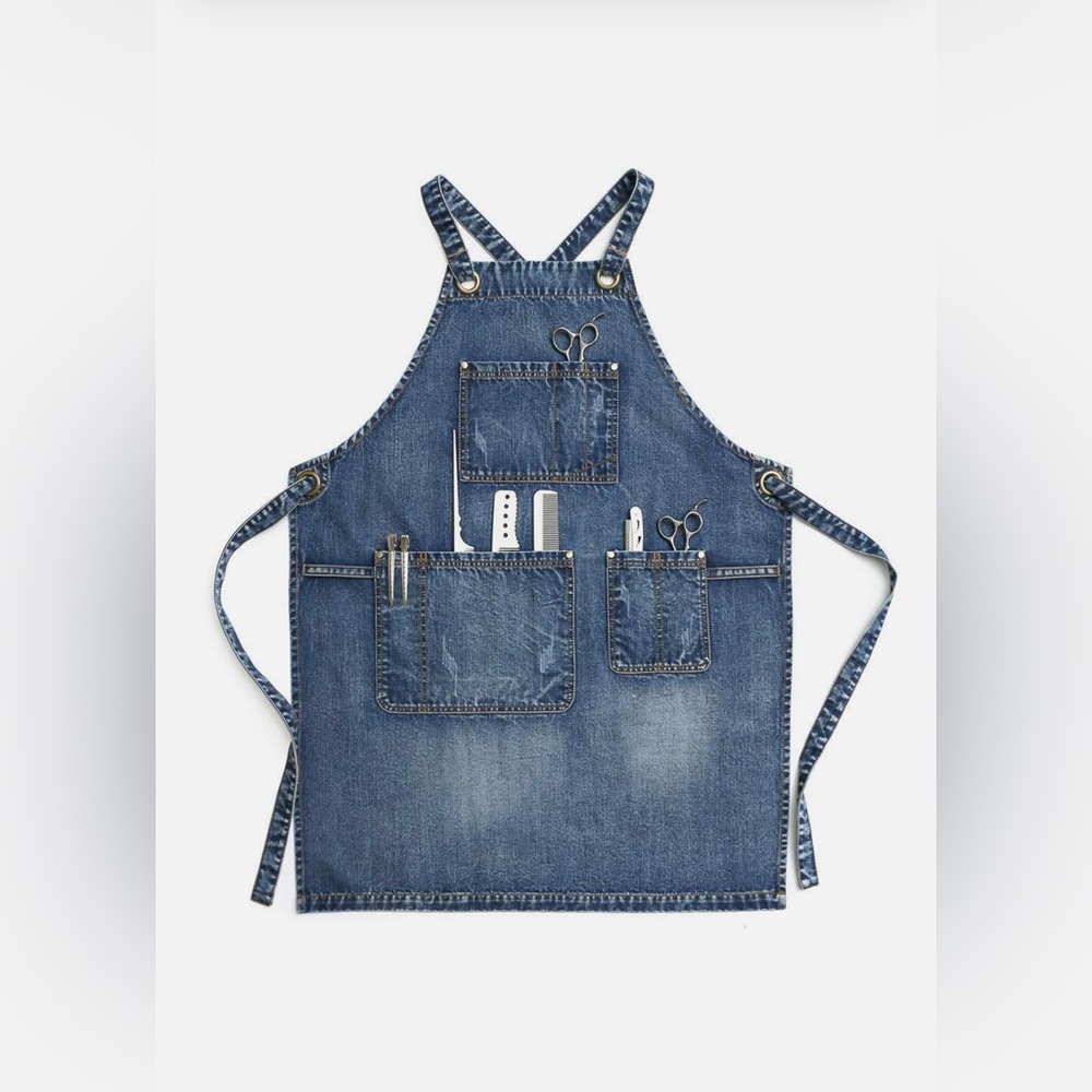 Jeanerlor Denim Hair Stylist Apron With Pockets Sz L